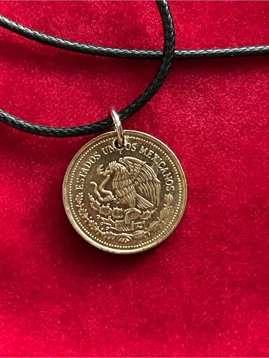 Jewelry - Mexican Coin Pendant on Black Cord necklace